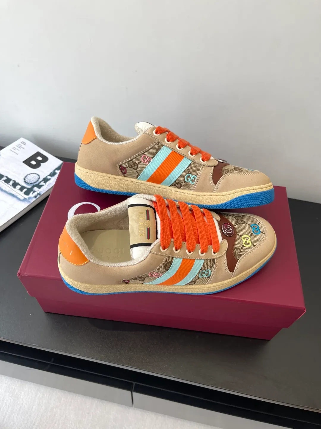 👟👟Ex-factory price 600👟👟 Gucci newly upgraded small dirty shoes for couples GG series old casual small dirty shoes catwalk style original development and purchase level version Metal double G crystal cylindrical logo Gucci original pattern ribbon Exclusive color rubbed cowhide fabric original terry cloth is delicate, soft and more comfortable and breathable Private molded two-color original TPU outsole (lower layer is wider, upper layer is narrower) Code number: 35-44